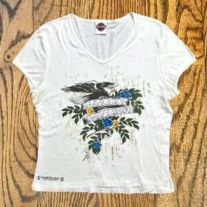 Y2K Harley Davidson Eagle and Floral Tattoo T Shirt